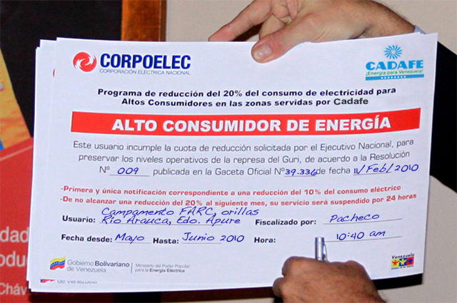 Gobierno sanciona a campamento de las FARC por alto consumo eléctrico
