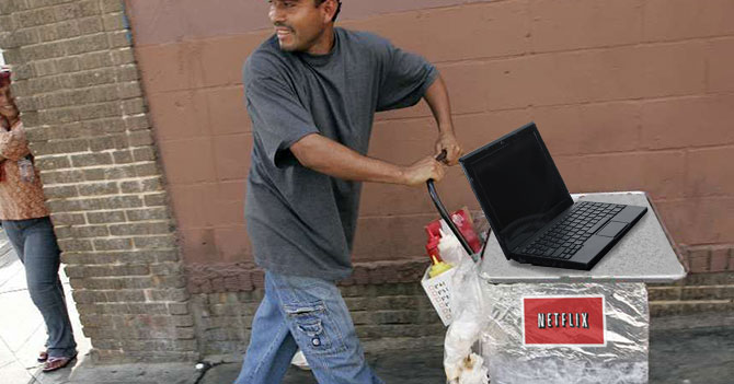 Buhonero elegante vende suscripciones de Netflix