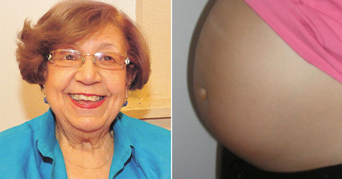 Señora ve barriga de embarazada y pronostica que por el tamaño y la forma será un bebé