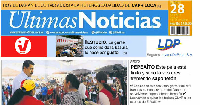 Portada honesta de Últimas Noticias