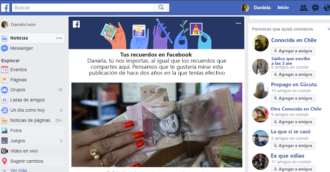 Facebook te recuerda que hace dos años tenías efectivo