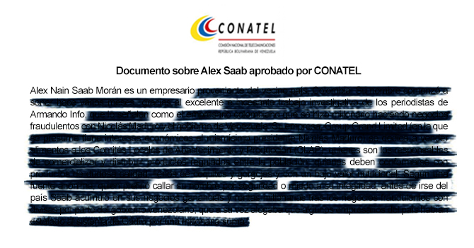 EN EXCLUSIVA: Documento sobre Alex Saab aprobado por CONATEL