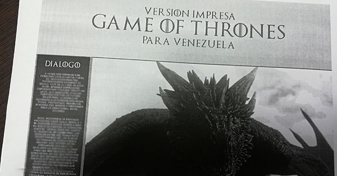 HBO lanza versión impresa de Game Of Thrones para Venezuela