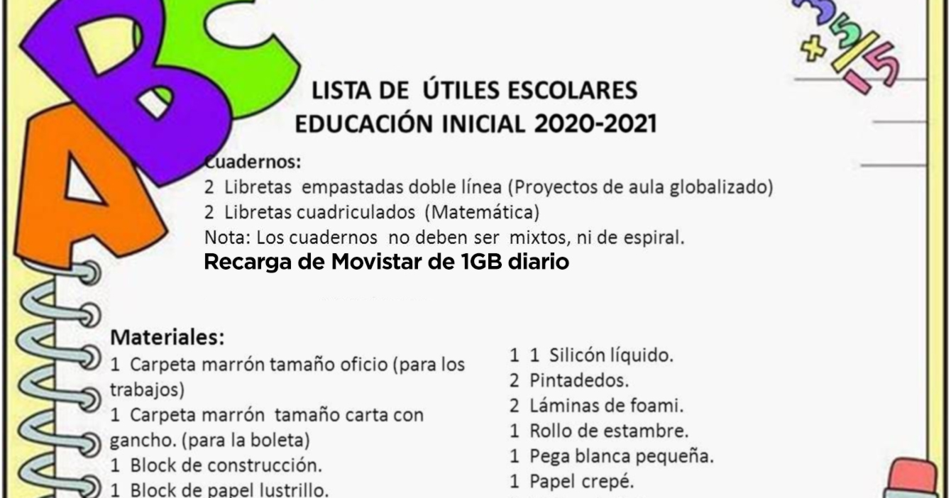 Colegio pide recarga Movistar en la lista escolar