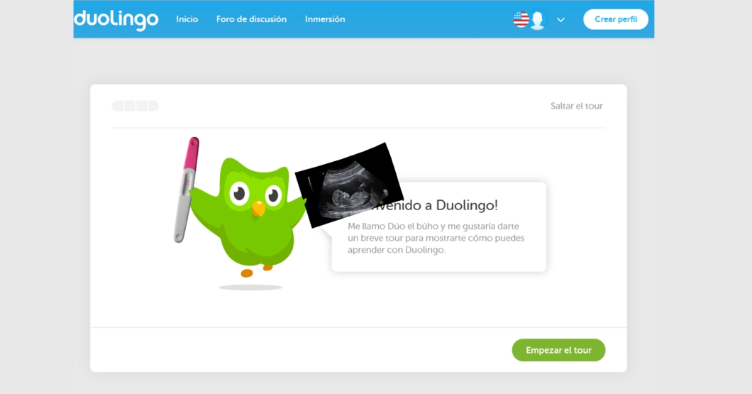 Búho de Duolingo finge embarazo para que no lo abandones