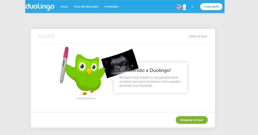 Búho de Duolingo finge embarazo para que no lo abandones