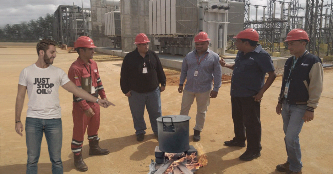 Just Stop Oil prepara delicioso sancocho a trabajadores de PDVSA por dejar de extraer petróleo