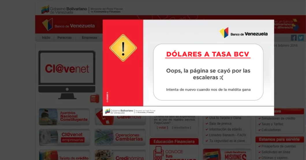 OPORTUNIDAD: Banco vende dólares a tasa BCV a través de su plataforma caída