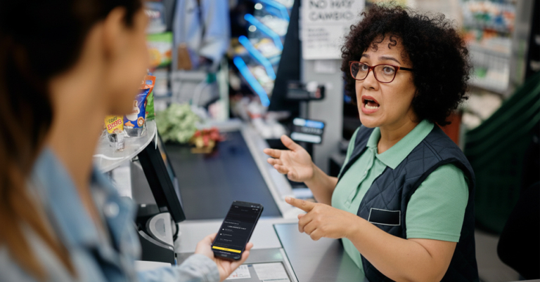 Cajera rechaza USDT arrugado