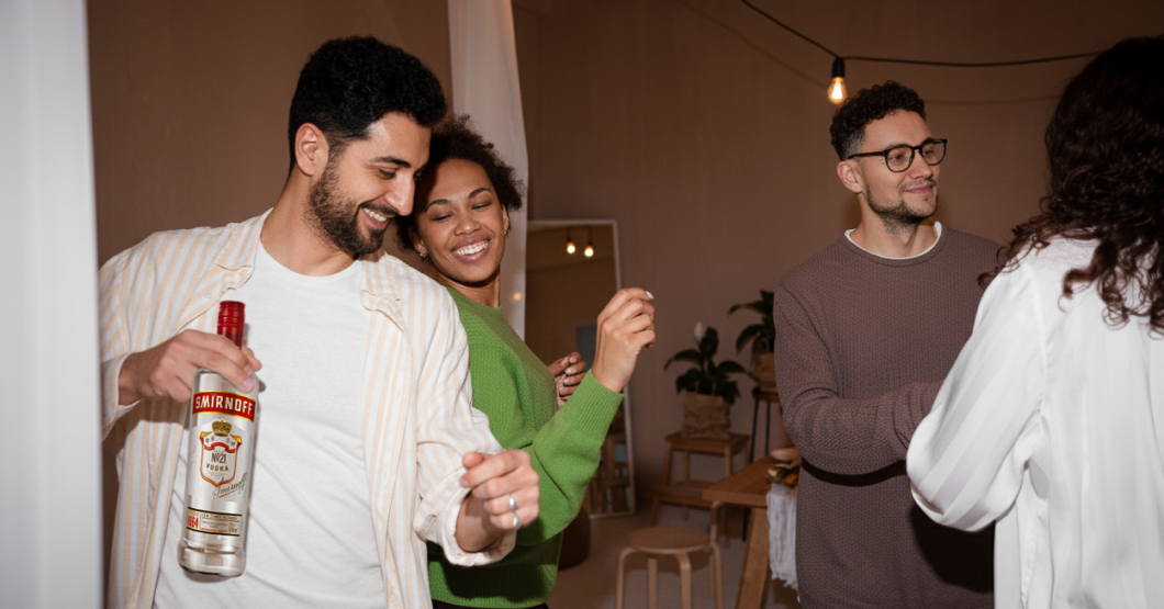 Joven transforma predespacho en afterparty llevando botella de Smirnoff N. 21